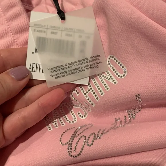 MOSCHINO COUTURE PINK JOGGERS SEAM POCKETS W/ZIPPER CLOSE LOGO CRYSTALS SIZE 38